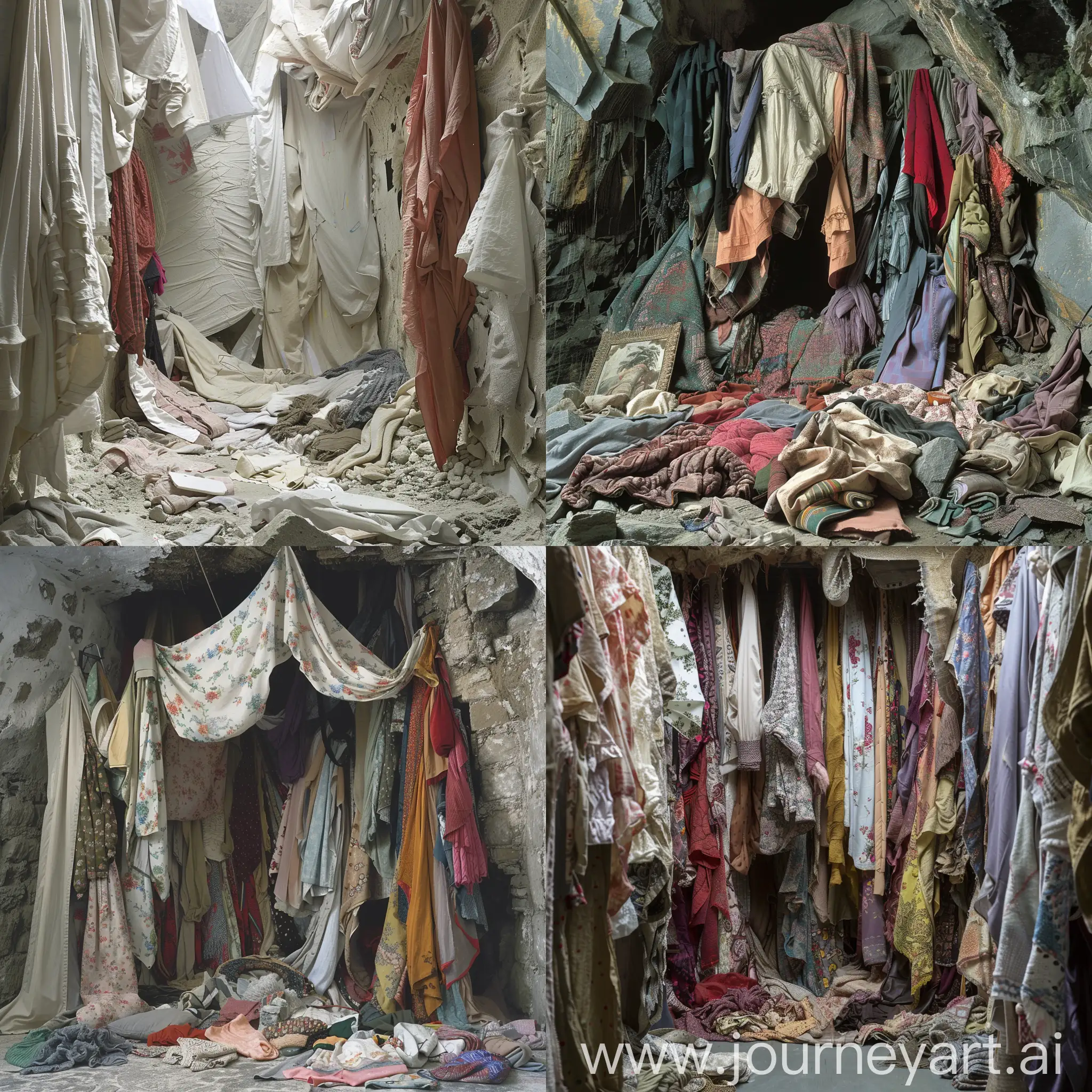 пещера, которая состоит из одежды и кусков ткани