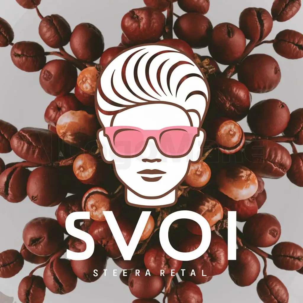 LOGO-Design-for-SVOI-Stylish-Gypsum-Head-with-Pink-Glasses-on-Coffee-Berry-Background