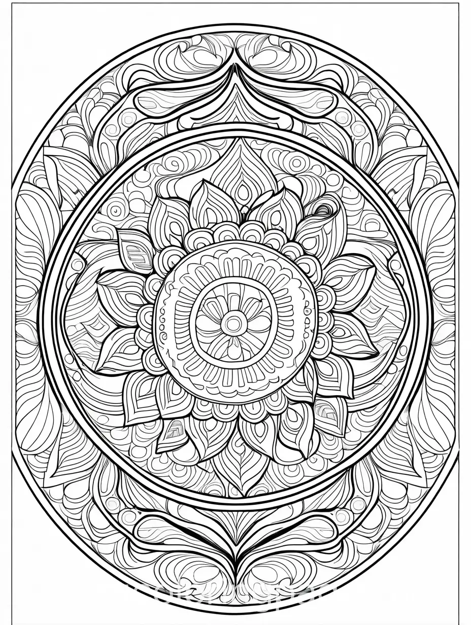 Please create a ocean style mandala coloring page filling the page. make it easy to color, Coloring Page, black and white, line art, white background, Simplicity, Ample White Space. The background of the coloring page is plain white to make it easy for young children to color within the lines. The outlines of all the subjects are easy to distinguish, making it simple for kids to color without too much difficulty