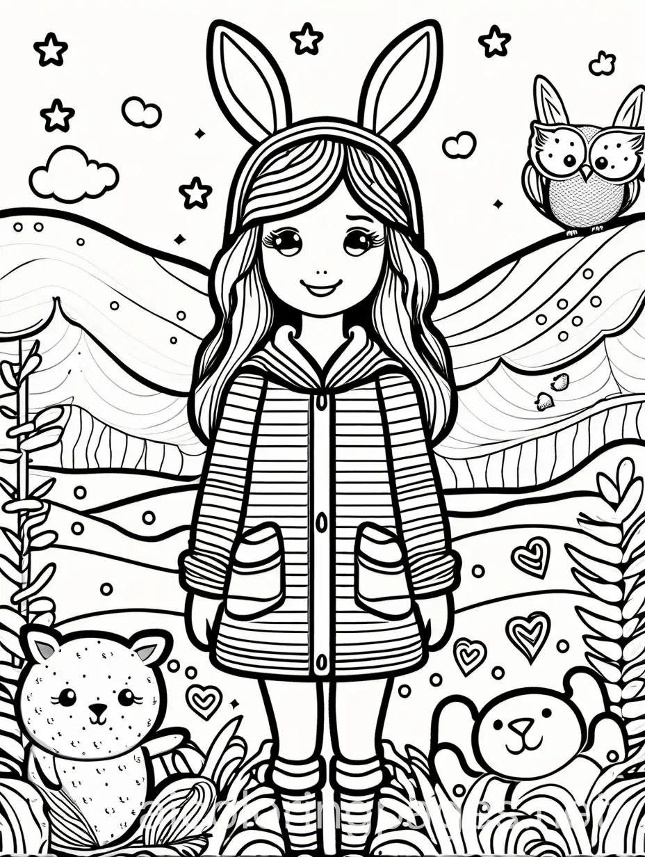 Young-Girl-with-Teddy-Bear-and-Friends-Coloring-Page-for-Kids