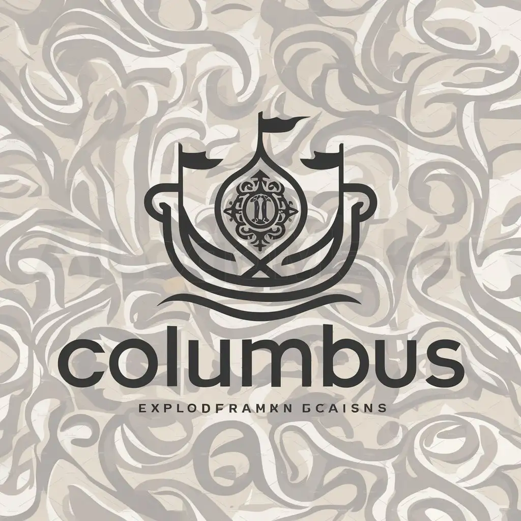 a logo design,with the text "Columbus", main symbol:boat with flags, emblem,complex,be used in Others industry,clear background