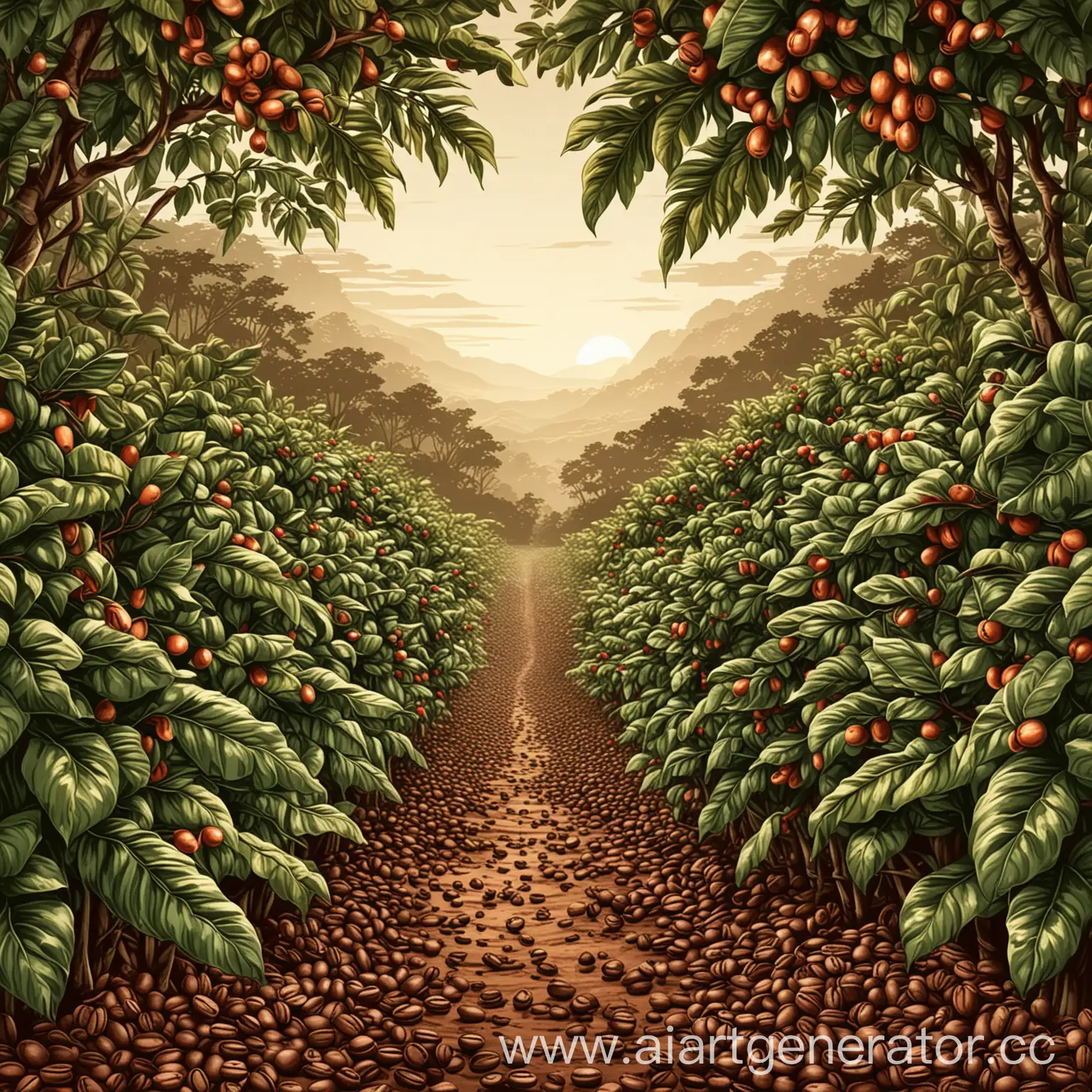 coffee farm, coffee bean, vector style, hight resolution
