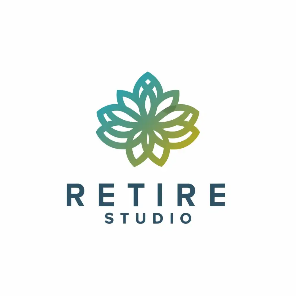 a logo design,with the text "Retire studio", main symbol:Flowers wings mountains oceans,Minimalistic,be used in Entertainment industry,clear background