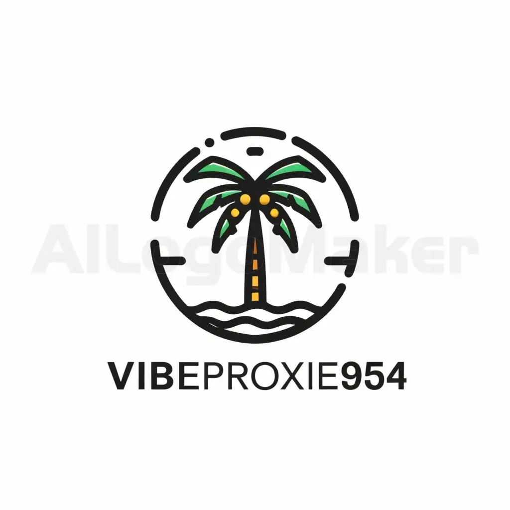 a logo design,with the text "Vibeproxies954", main symbol:a large palm tree in a circle,Minimalistic,be used in Internet industry,clear background