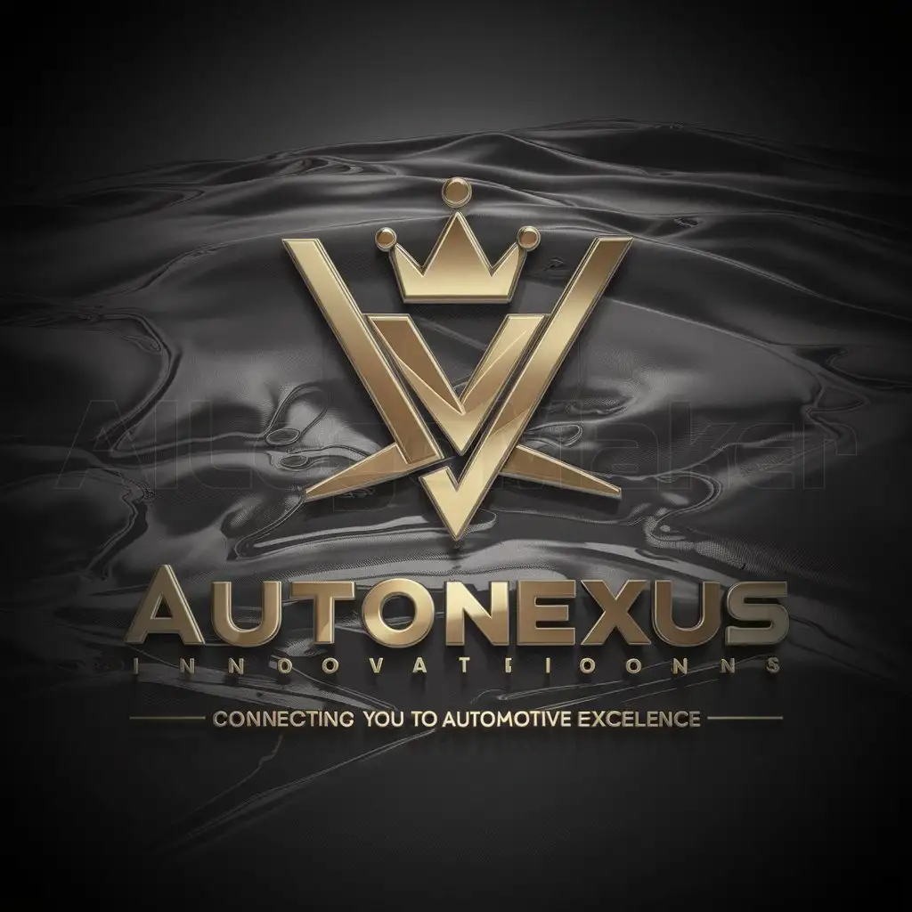 a logo design,with the text "AutoNexus Innovations connecting you to automotive excellence", main symbol:AutoNexus Innovations as the logo with a crown on top of the name. Black & gold colors. 3d clear background,Moderate,be used in Automotive industry,clear background