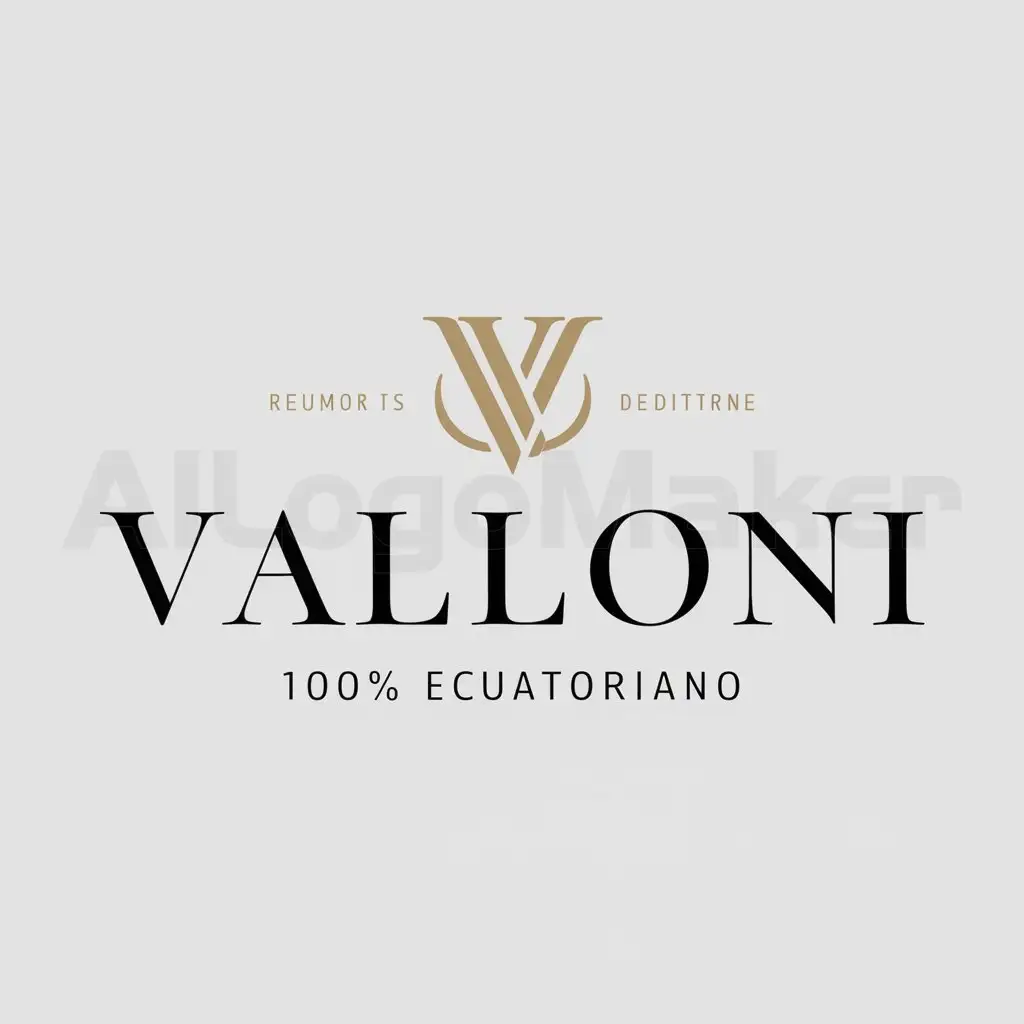 a logo design,with the text "VALLONI", main symbol:I want the logo to say VALLOni and below say 100% ECUATORIANO additionally that the colors are black and gold and the font is elegant that the font is not childish that it has the font of CHANNEL,complex,clear background