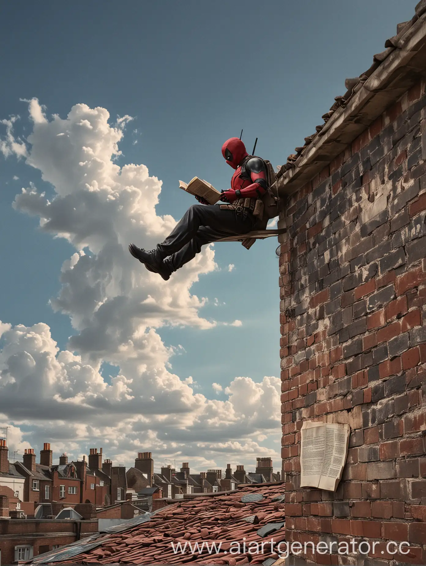 Deadpool-Reading-on-Rooftop-with-Sky-Art