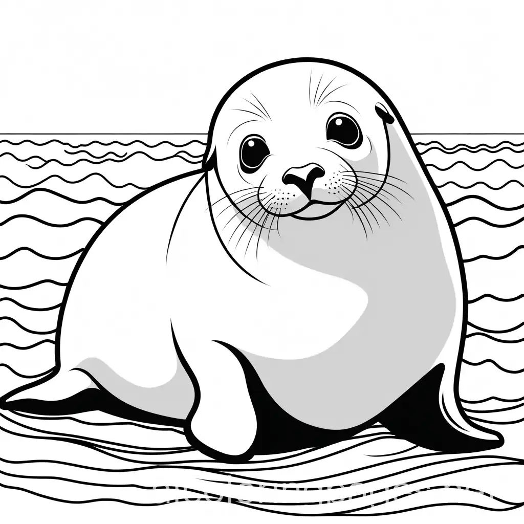 baby seal, Coloring Page, black and white, line art, white background, Simplicity, Ample White Space