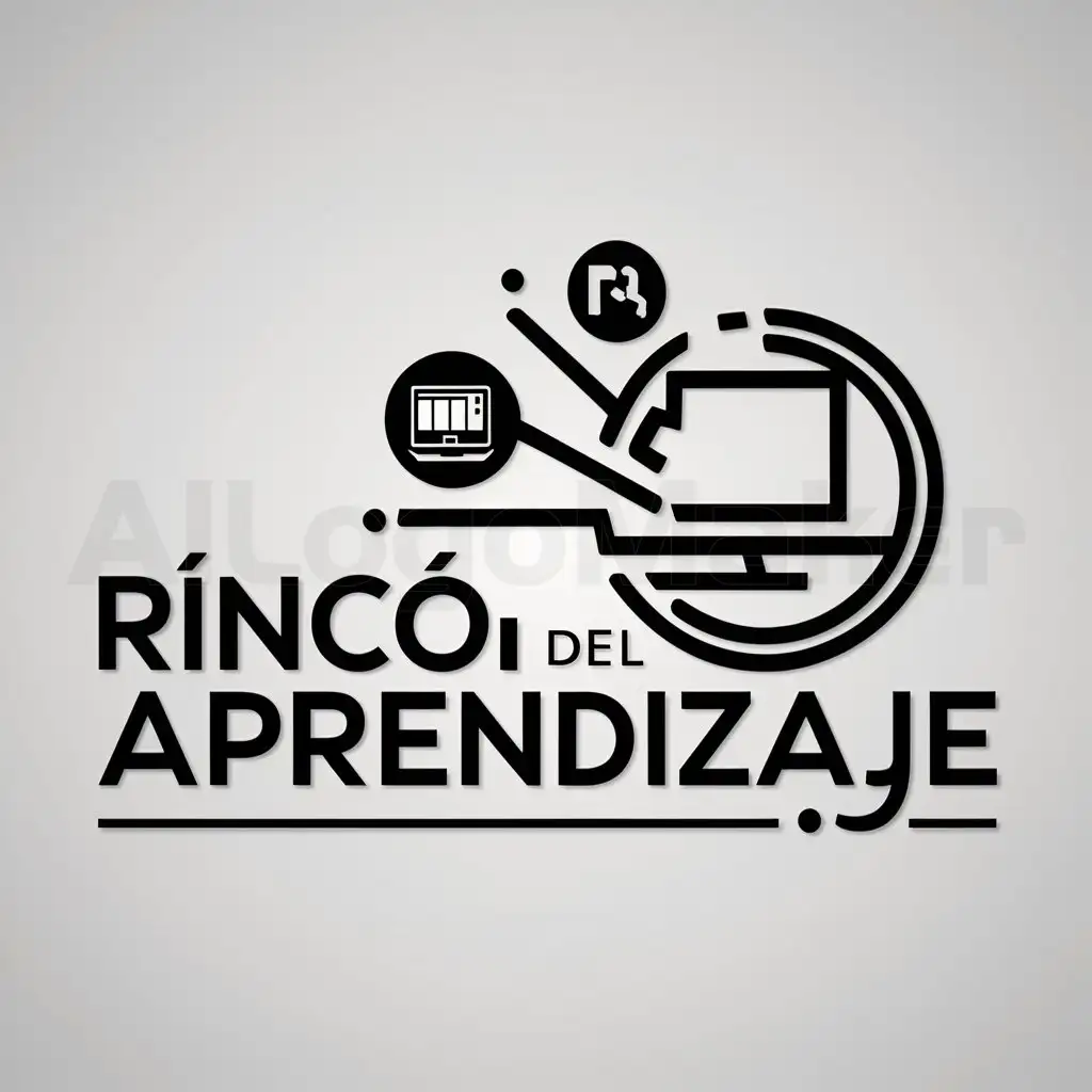 a logo design,with the text "rincón del aprendizaje", main symbol:computadoras e información,complex,be used in Technology industry,clear background