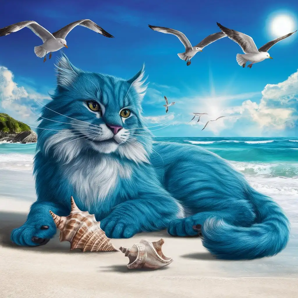 majestic blue feline enjoying music on the beach