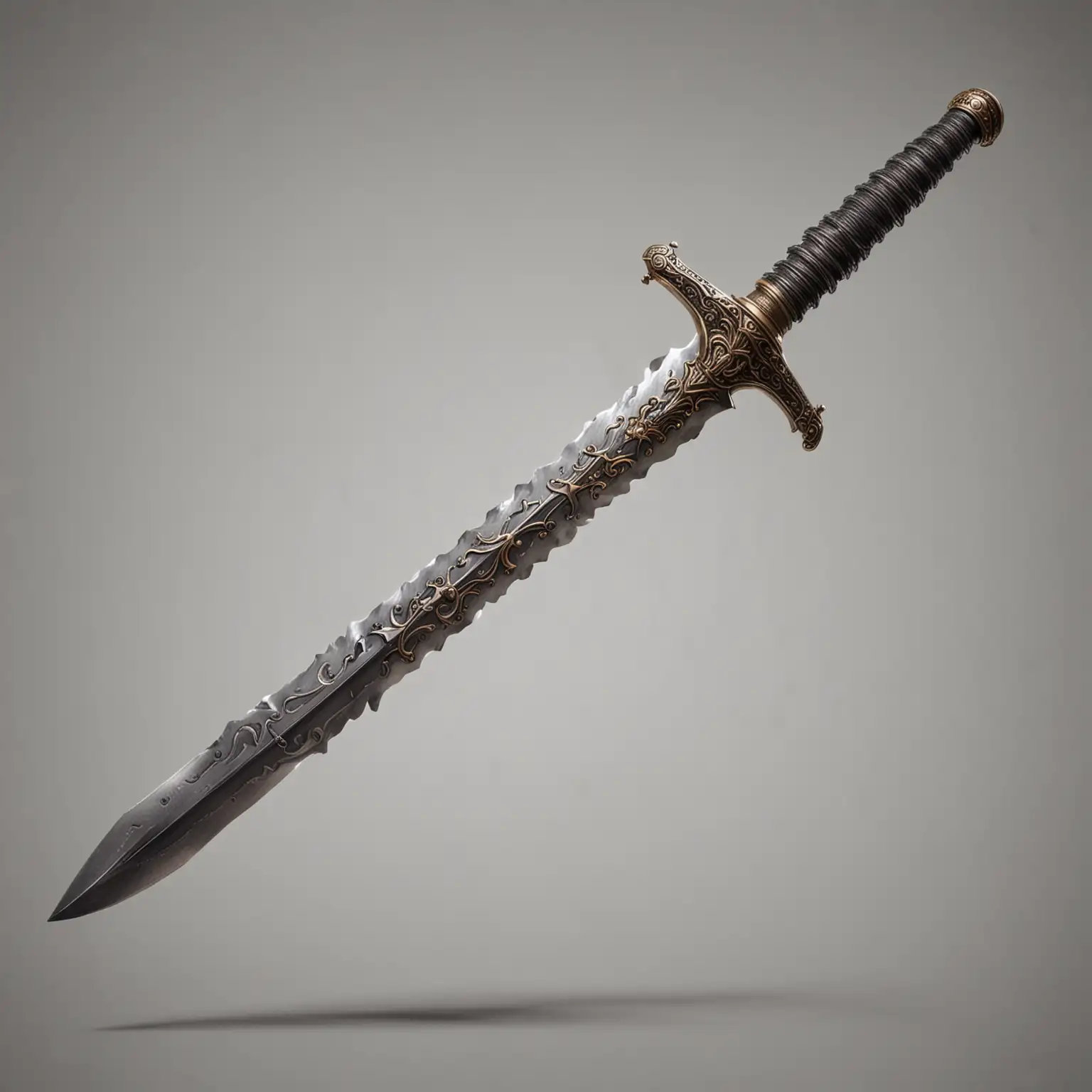 реалистичный  меч с маленькой рукоятью ровно парит 