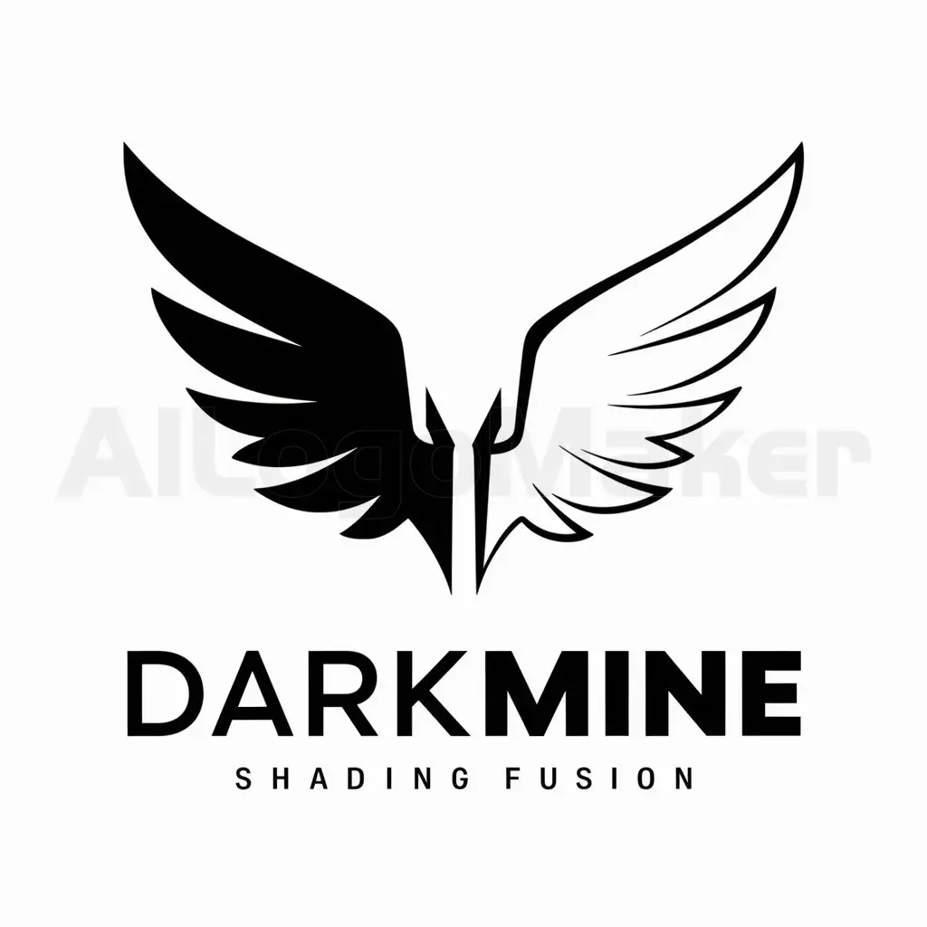 a logo design,with the text "DARKMINE", main symbol:with black wing(left side) white wing (right side),Moderate,be used in Others industry,clear background