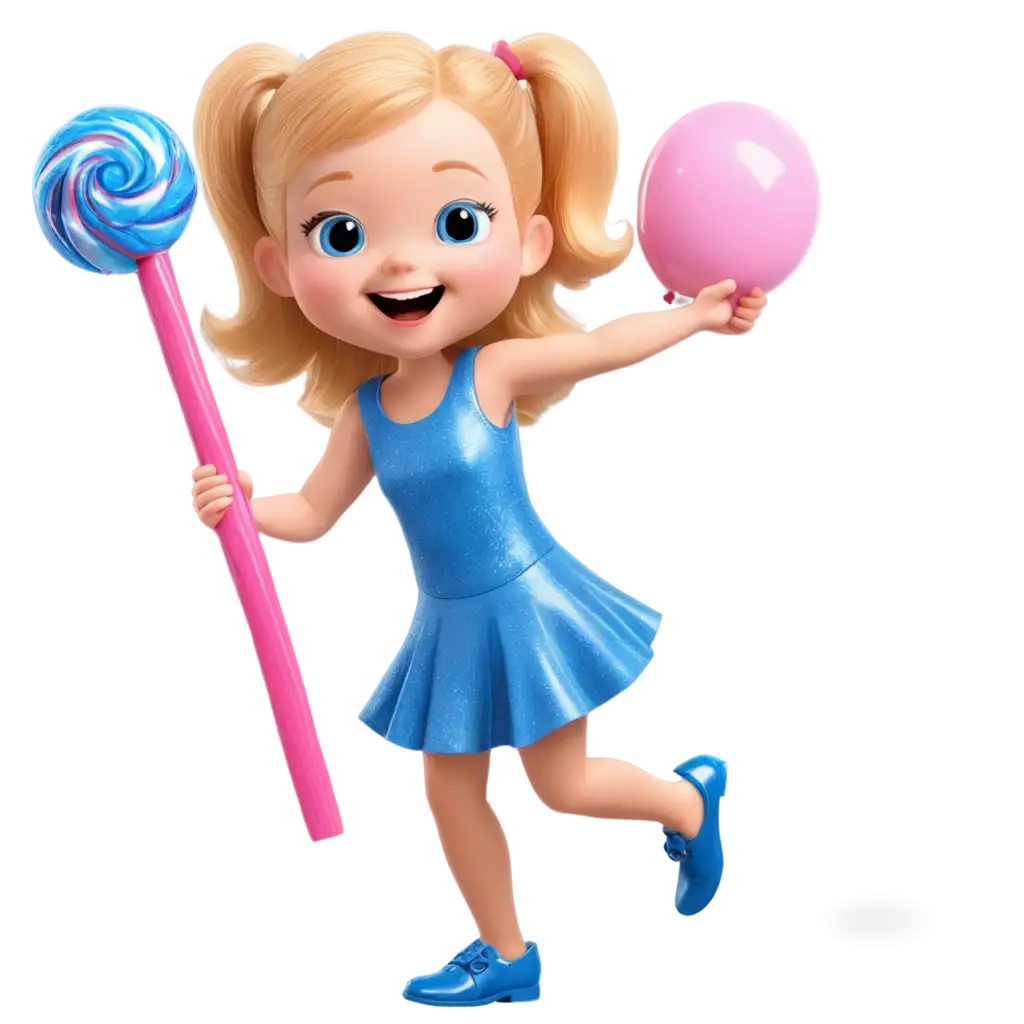 Excited-Blonde-Girl-in-Blue-Sparkly-Dress-Holding-Candy-PNG-Cartoon-Birthday-Celebration