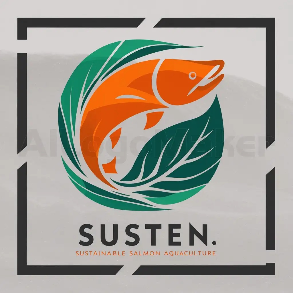 a logo design,with the text "susten", main symbol:sustainability salmon aquaculture in orange and black,Moderate,clear background