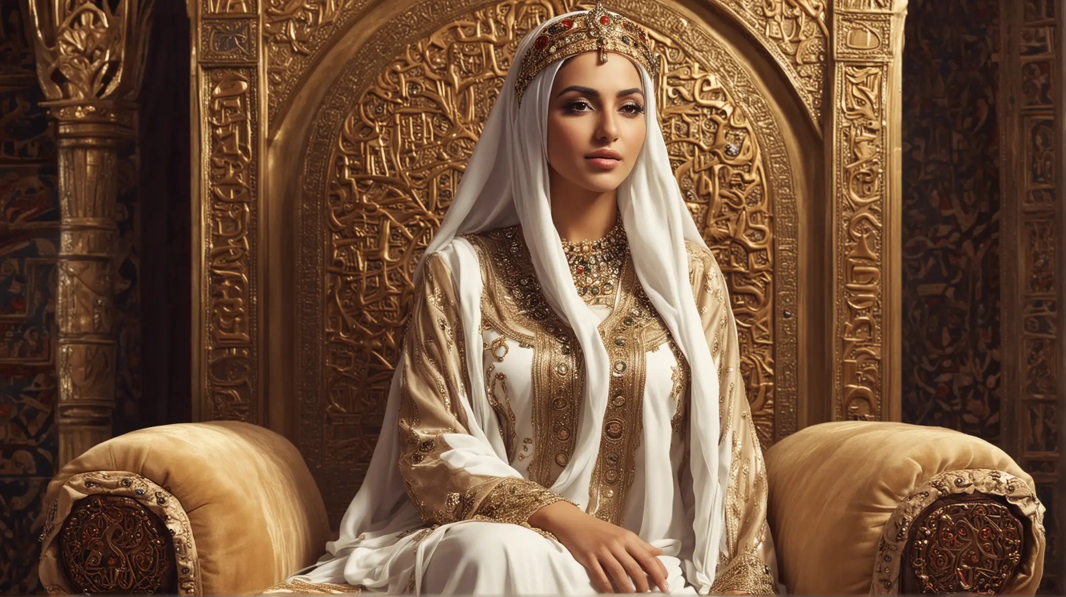 Regal Arab Queen Seated on Ornate Throne