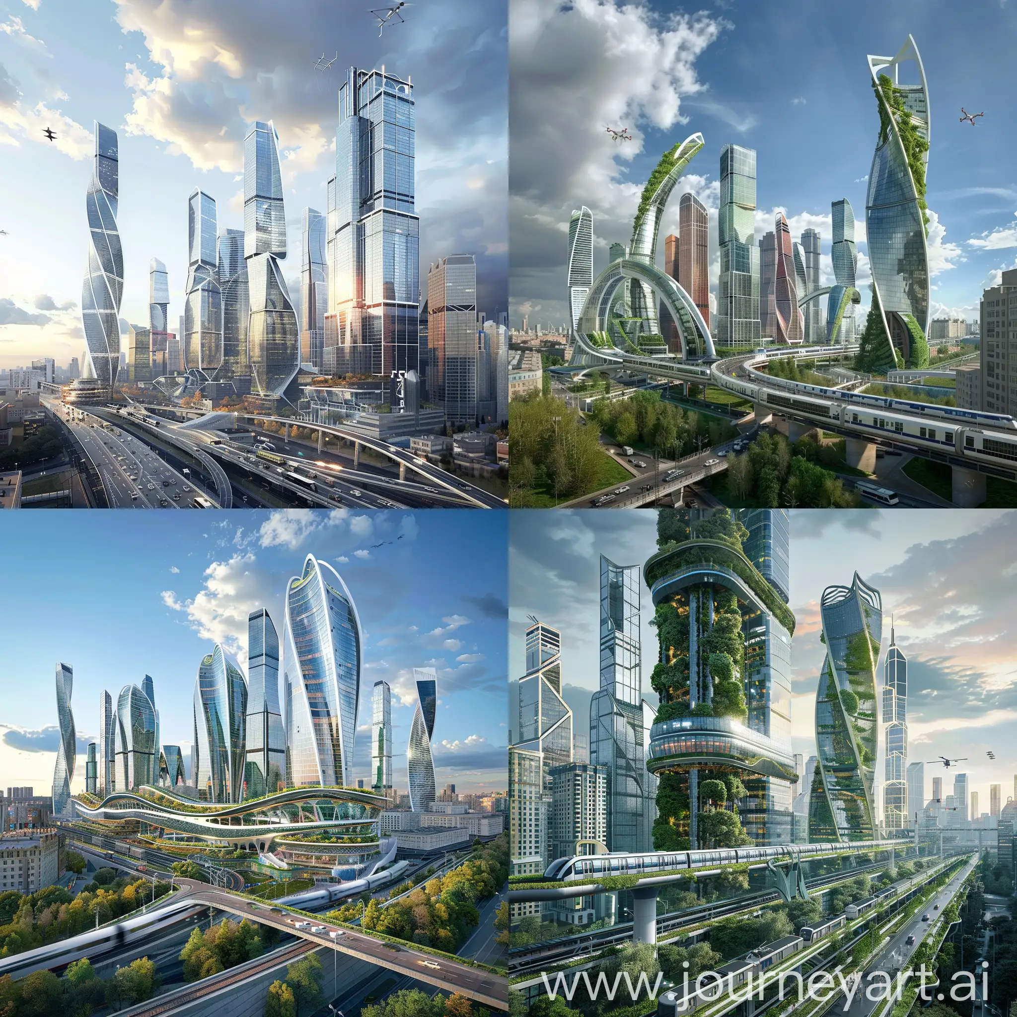 Futuristic Moscow, Smart Facades, Vertical Gardens, Autonomous Public Transport, Augmented Reality Navigation, Energy-Generating Pavements, Drone Delivery Ports, Modular Construction, Hyperloop Connections:, Smart Waste Management, Interactive Public Art, Interactive Building Exteriors, Drone Highways, Solar Glass Skyscrapers, 3D-Printed Bridges, Atmospheric Water Generators, Wind Turbine Integration, Smart Lighting, Robotic Maintenance Drones, Magnetic Levitation (Maglev) Trains, Holographic Signage, Futurism, Modern Age, Information Age, Imagination Age, In Unreal Engine 5 Style --stylize 1000