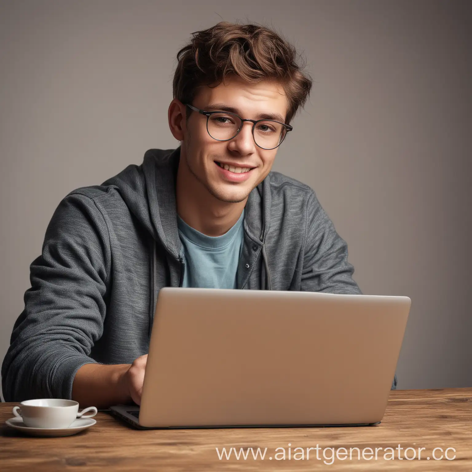 Реалистичное фото молодого успешного мужчины который работает за ноутбуком