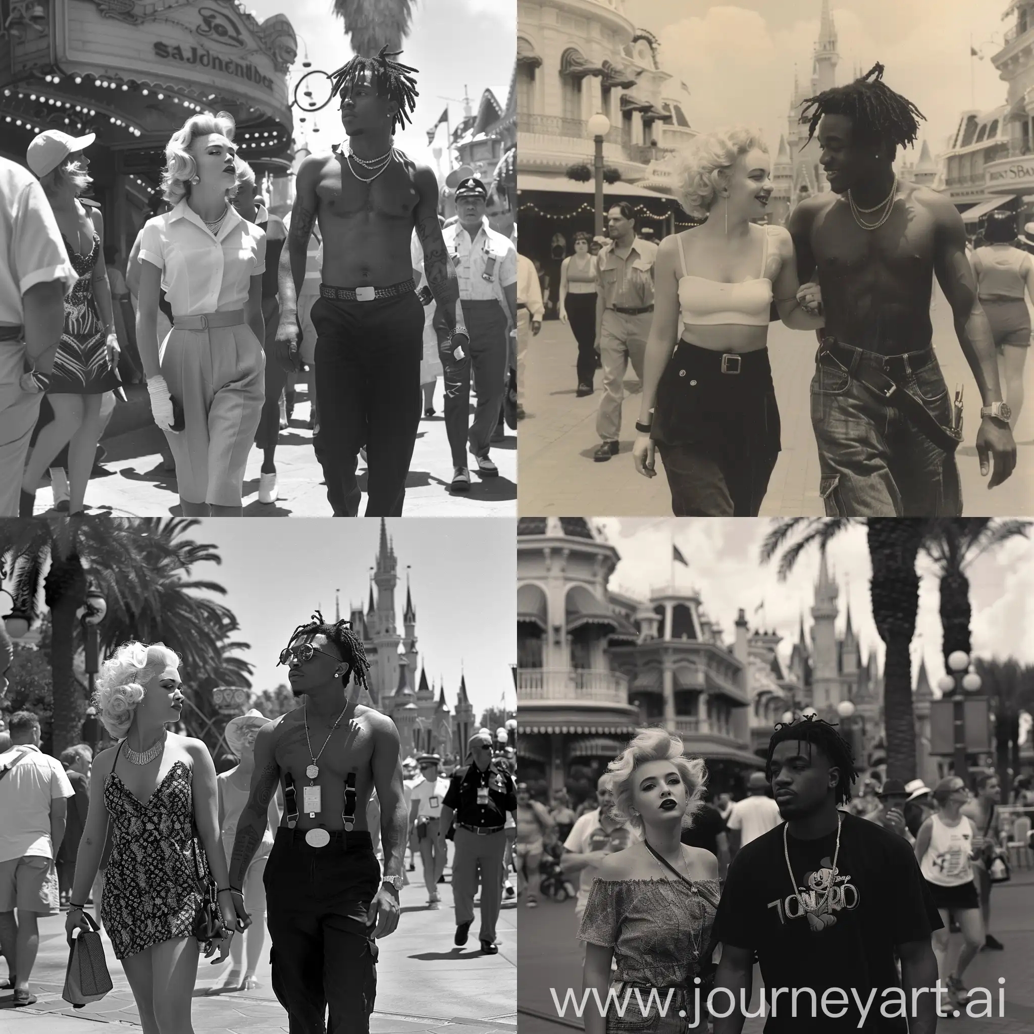 Juice-WRLD-with-Marilyn-Monroe-at-Disney-1960s-Black-and-White-Photograph