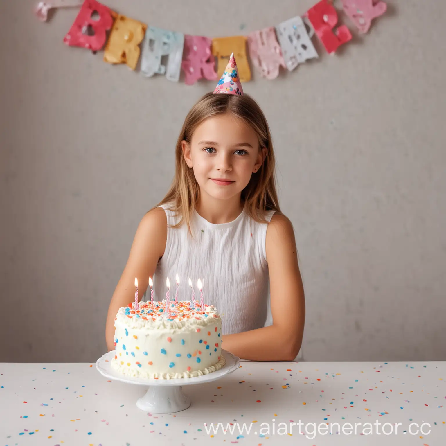 Girl-Celebrating-Birthday-Next-to-Bright-Cake-in-Colorful-Room