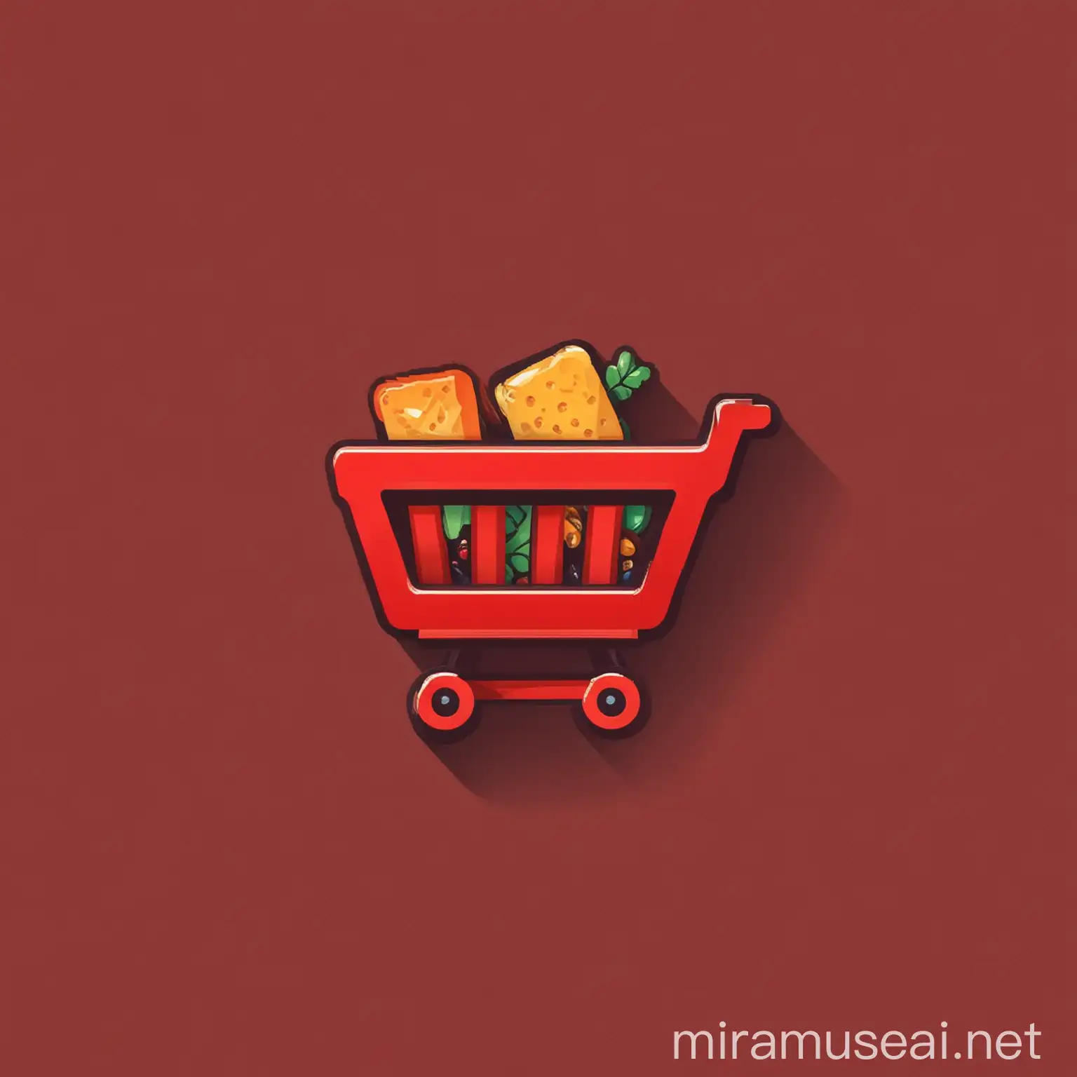 I would like a vector logo for a shopping app. Logo must be composed of a red cart with food inside