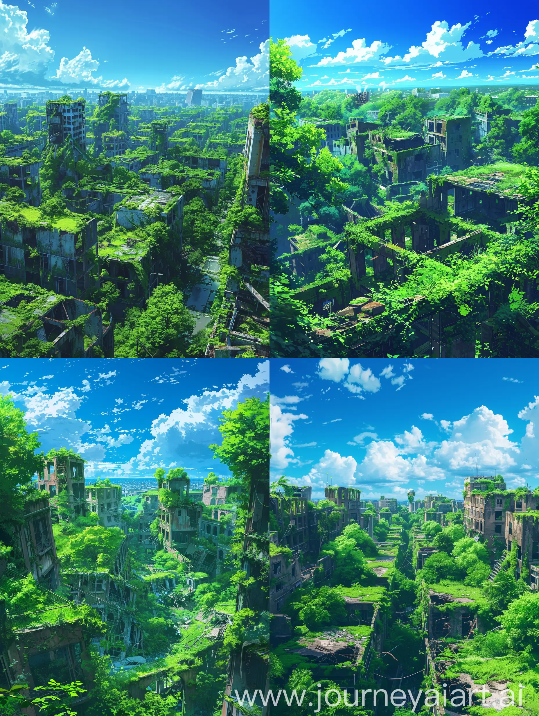 Lush-Greenery-Reclaims-Abandoned-City-Studio-Ghibli-Anime-Scene