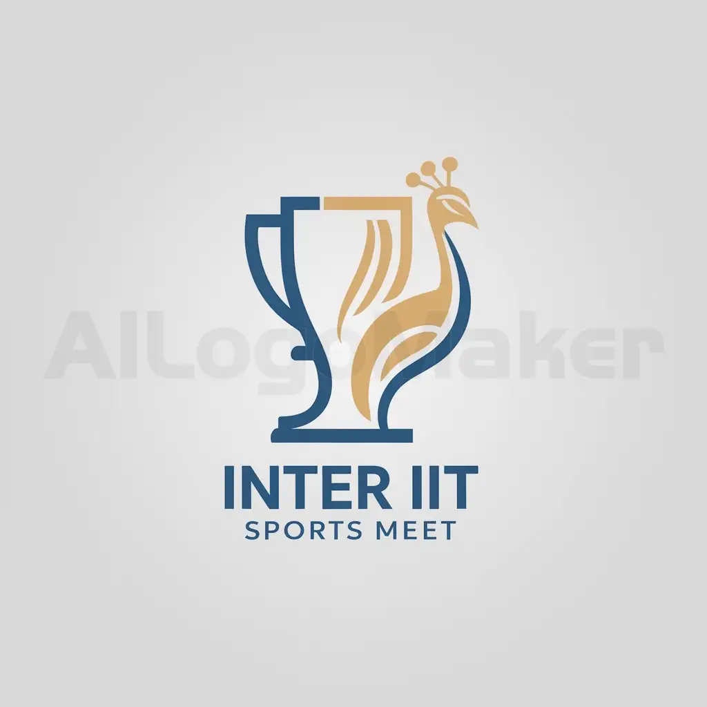 a logo design,with the text "Inter IIT Sports Meet", main symbol:Design a logo that combines a trophy and a peacock, symbolizing the spirit of sports for a sports competition,Minimalistic,be used in Sports Fitness industry,clear background
