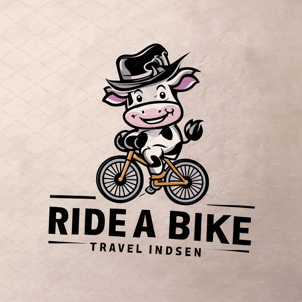 a logo design,with the text "ride a bike", main symbol:cute cow,complex,be used in Travel industry,clear background