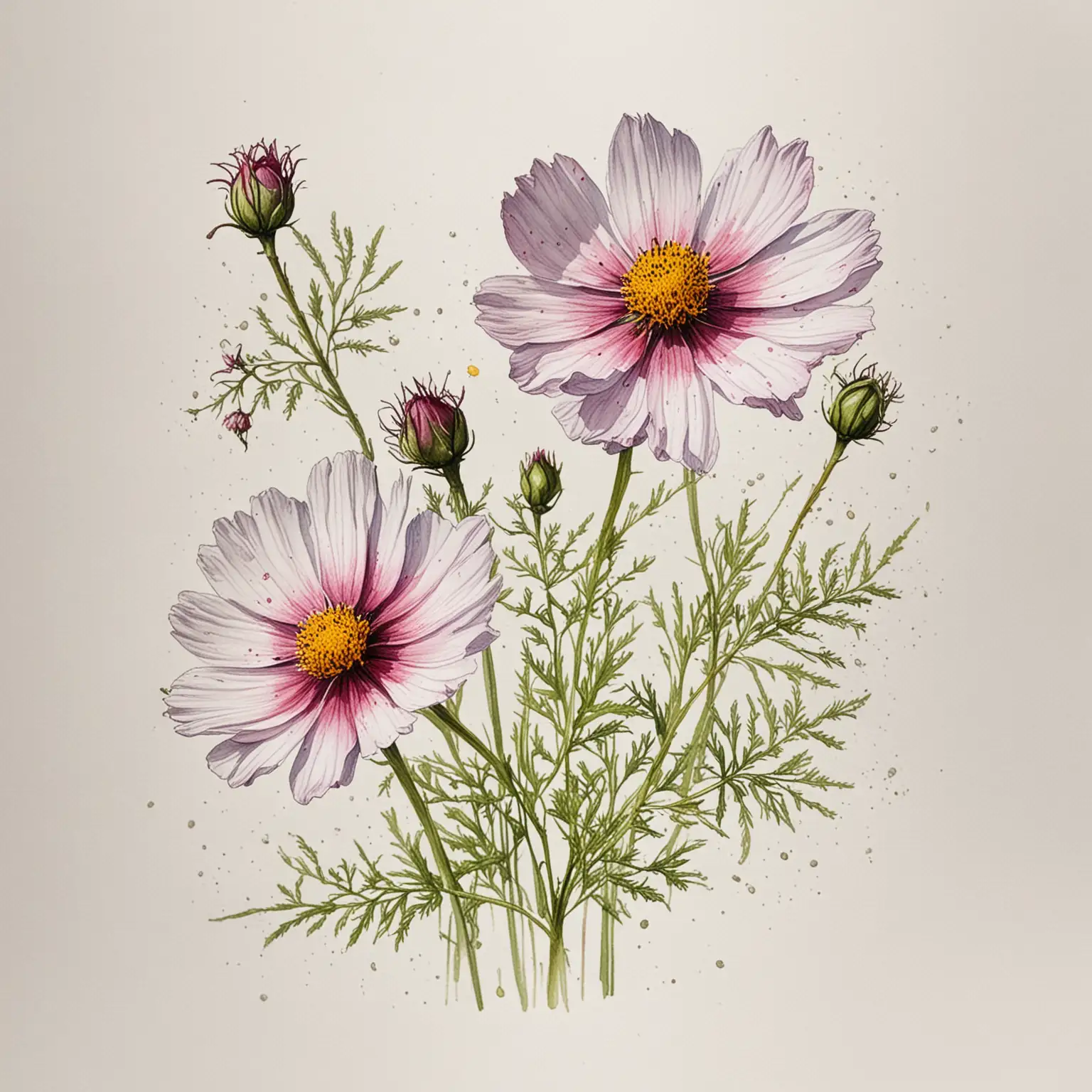 Cosmos bippinatus water colour ilustration with white background