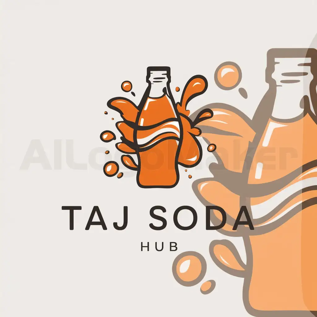 a logo design,with the text "Taj Soda Hub", main symbol:orrange soda with bubble and splash shine,Moderate,clear background