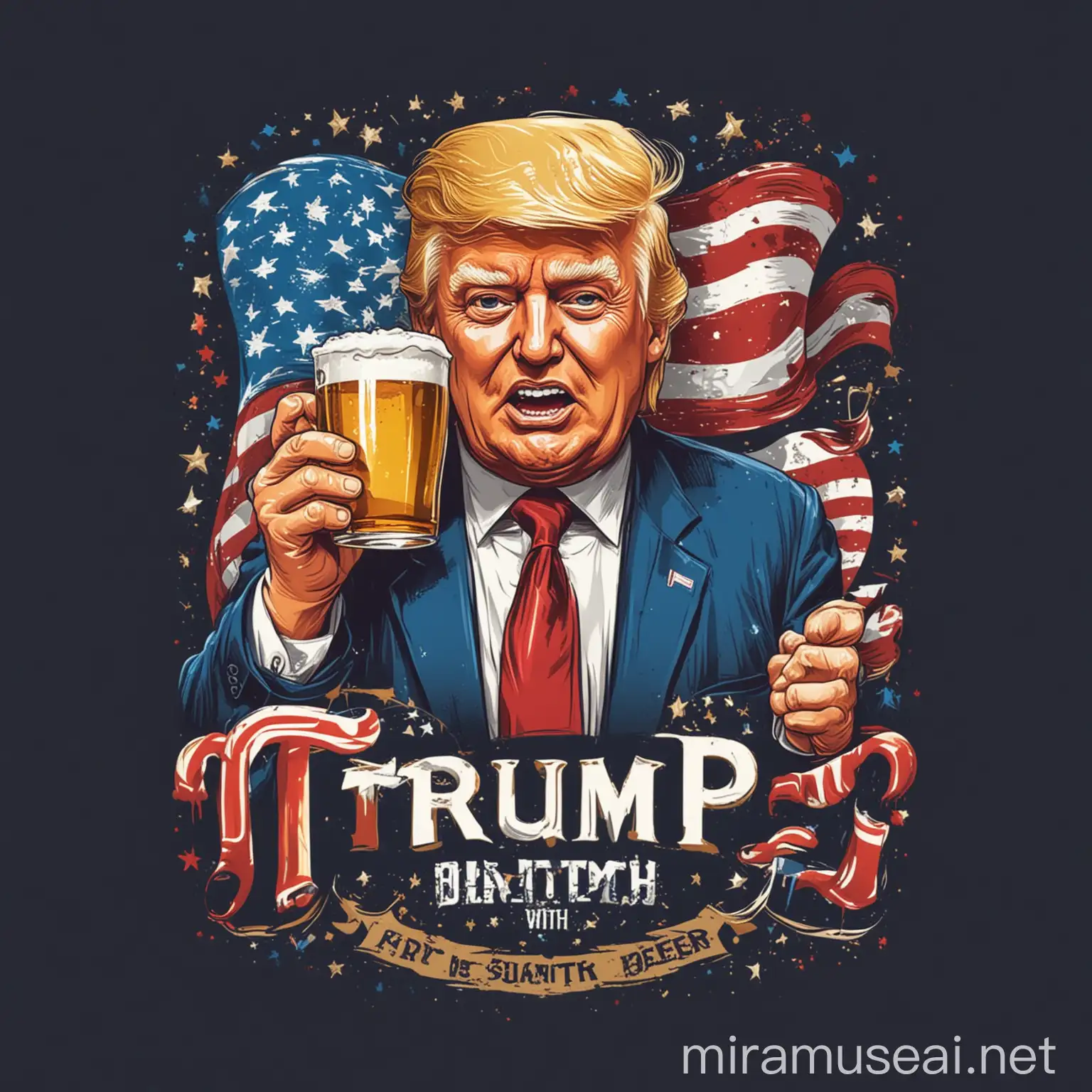 create a vector  image for printing on a t shirt, i want to see donald trump with a beer, with a 4th of july theme
