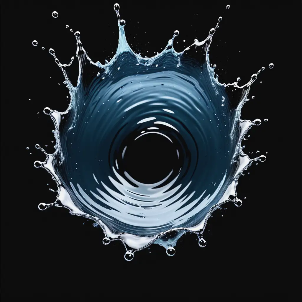 water ripple splash on black background from top