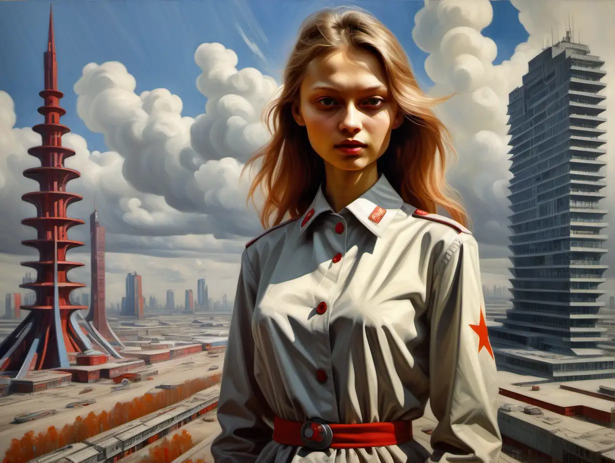 Алиса Селезнёва девочка СССР в полный рост соцреализм футуризм высокая детализация 