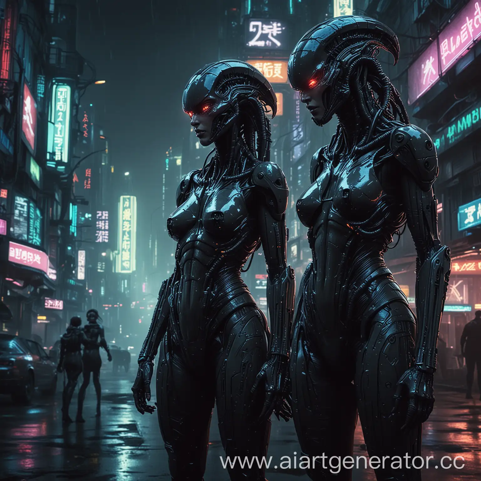 Cyberpunk-Kxenomorph-Girls-in-Neonlit-Bladerunner-Megapolis