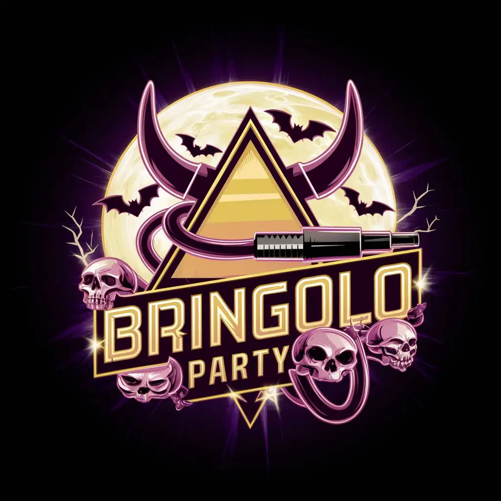 Neon Rock n Roll Halloween Music Event Logo Bringolo Party Triangle with Horns and Jack Cable