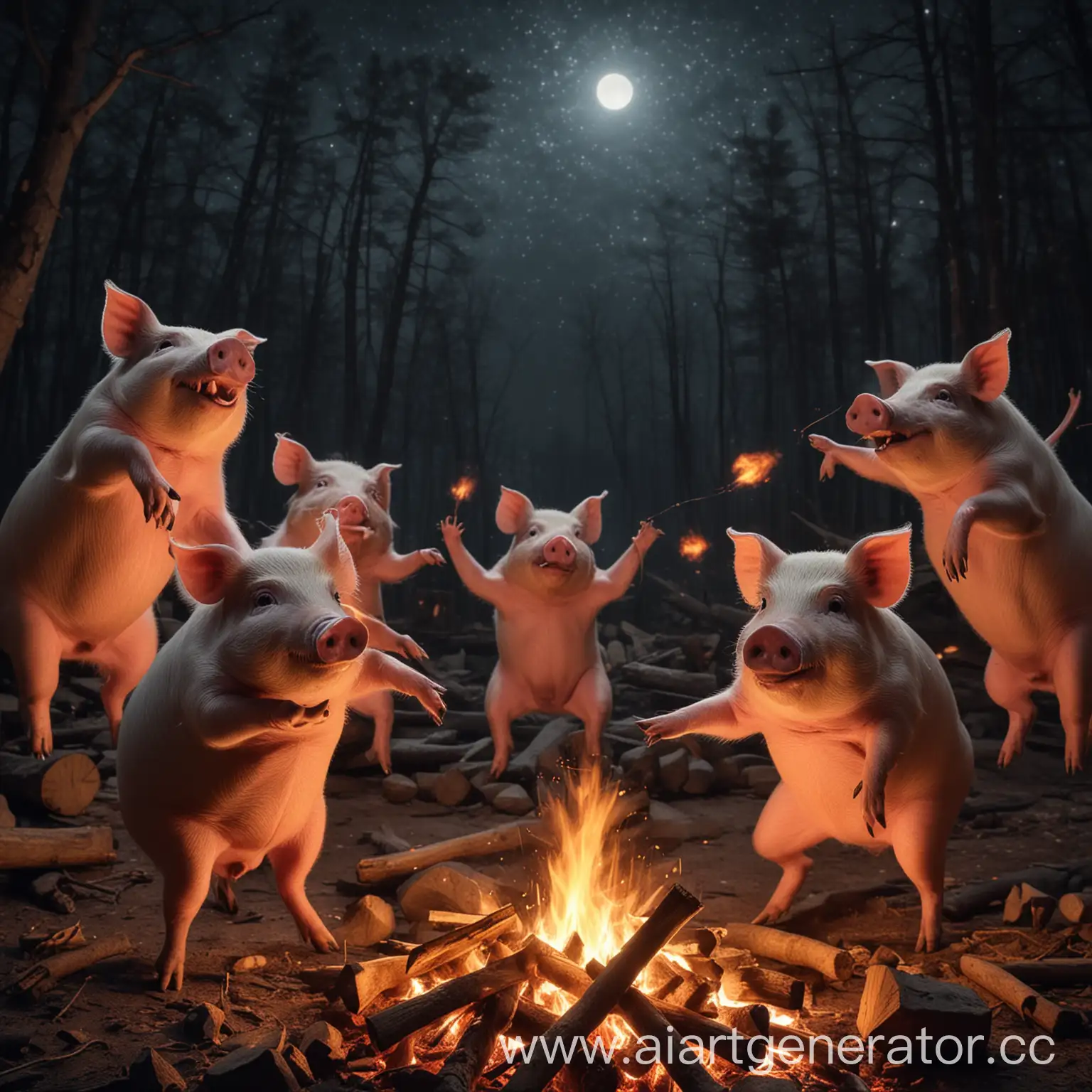 Malicious-Pigs-Dancing-Around-Campfire-at-Night