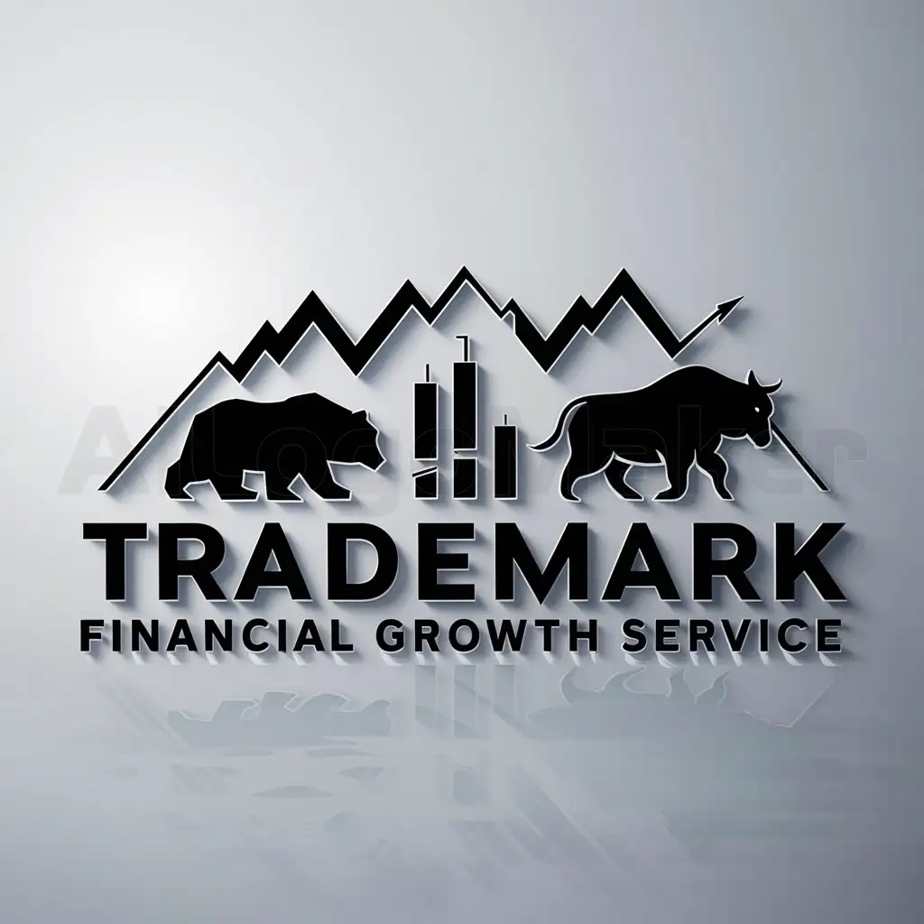 a logo design,with the text "Trademark financial growth service", main symbol:Bear, bull, Japanese candlestick, mountain's, growth,complex,be used in Finance industry,clear background
