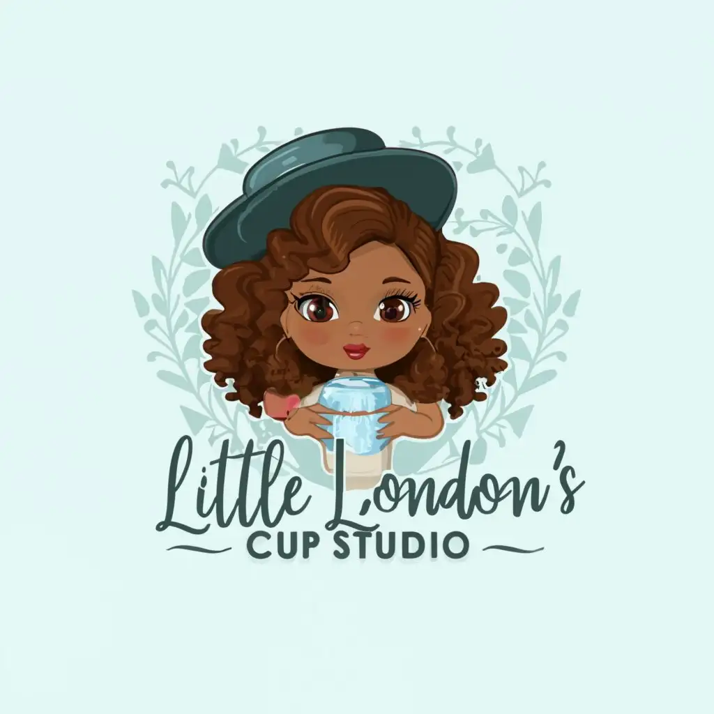 LOGO-Design-For-Little-Miss-Londons-Cup-Studio-Charming-African-American-Girl-with-Mug