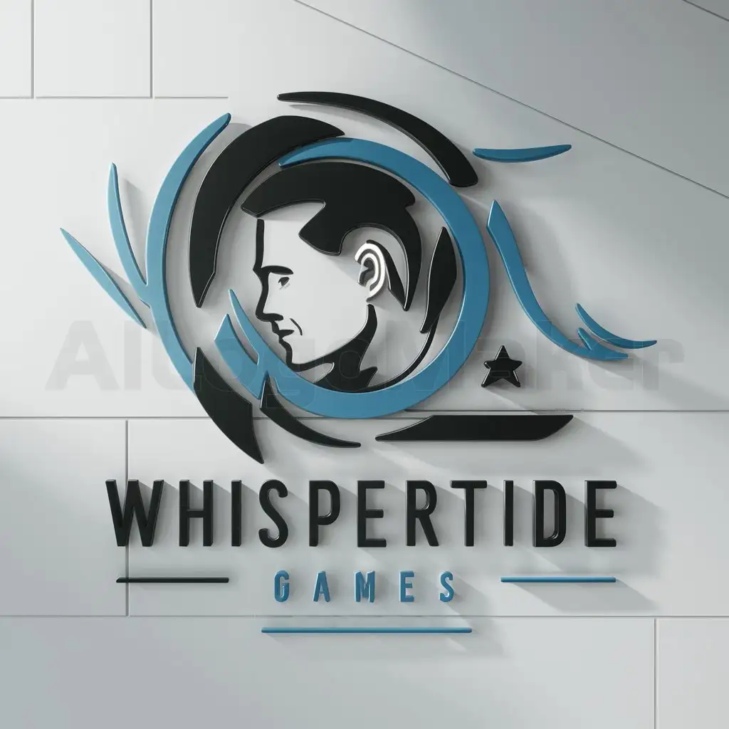 a logo design,with the text 'WhisperTide Games', main symbol:Man whisper,complex,be used in Game industry,clear background