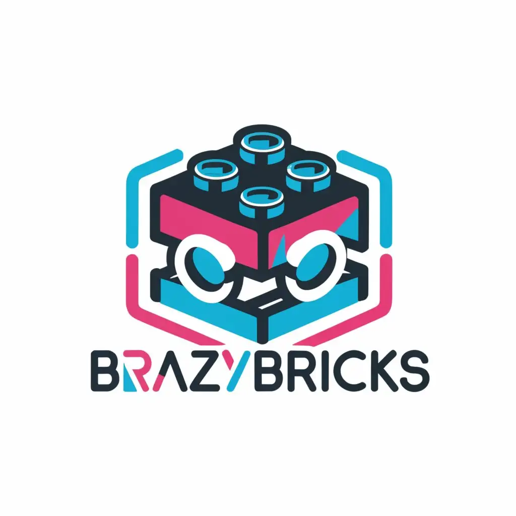 a logo design,with the text "BrazyBricks", main symbol:Lego Blocks, one in blue and one in pink,Moderate,be used in Others industry,clear background