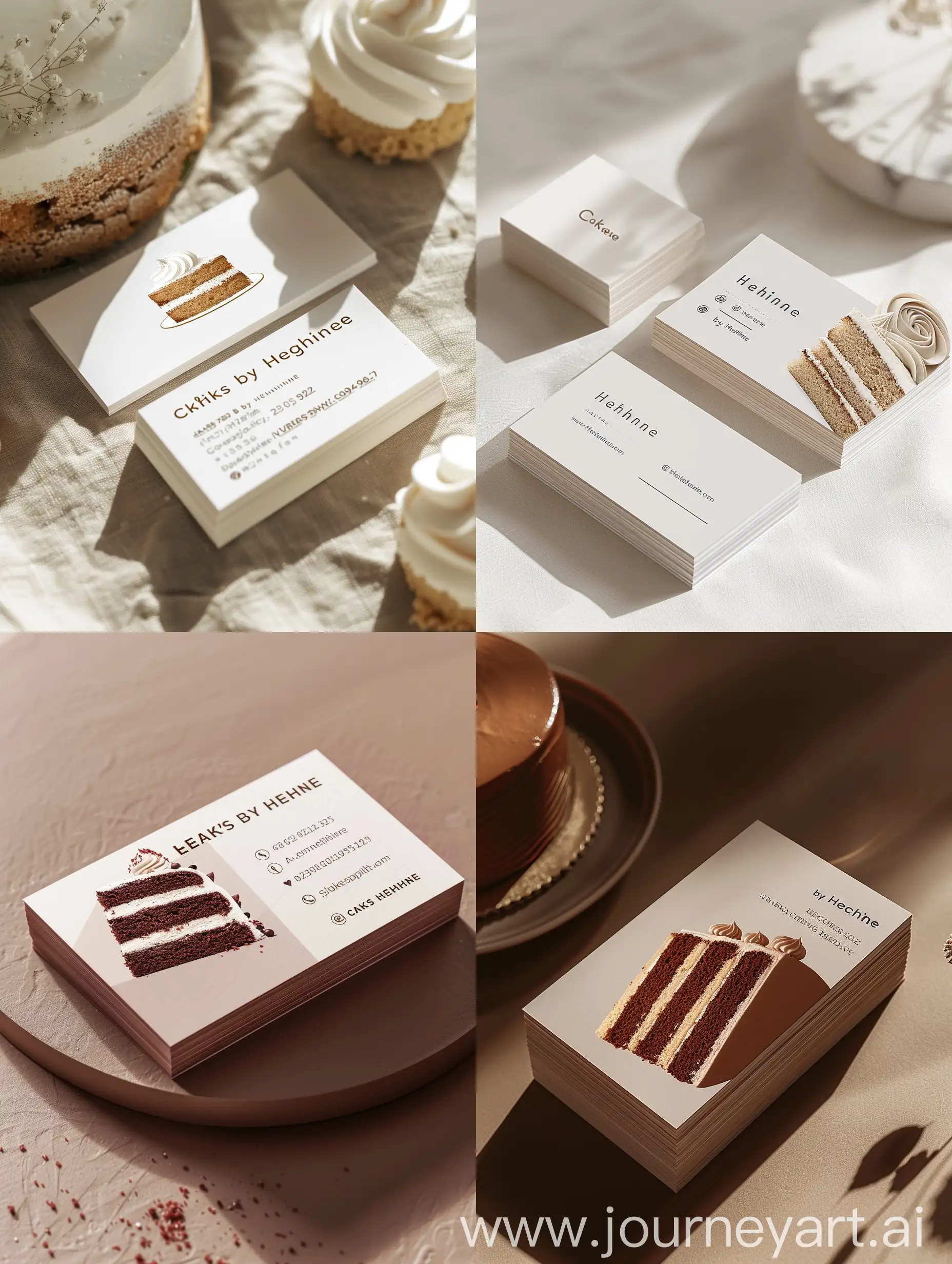 Нарисуй дизайн минималистичный визитной карточки для кондитерской с названием Cakes by Heghine