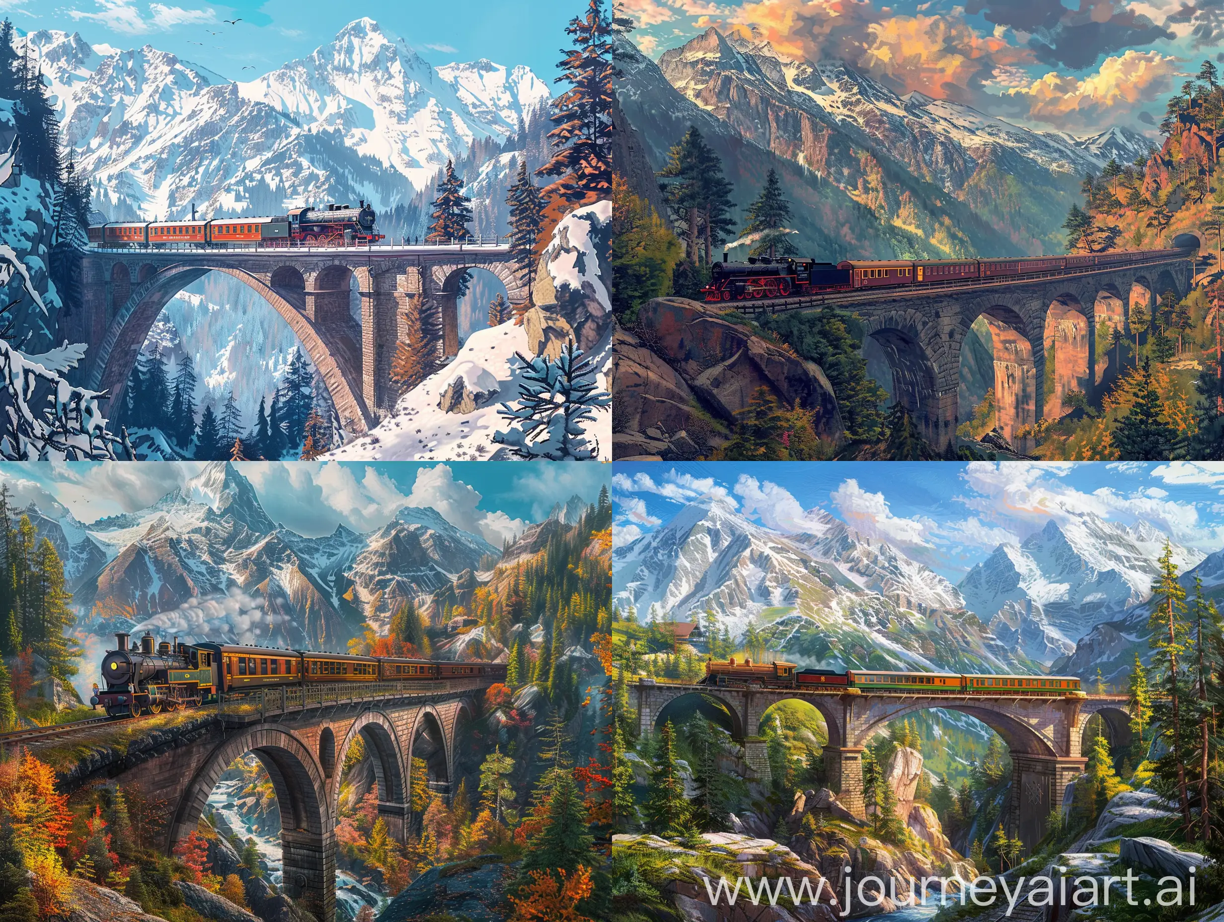 Vibrant-Mountain-Train-Crossing-Detailed-Scenery-in-Rich-Colors