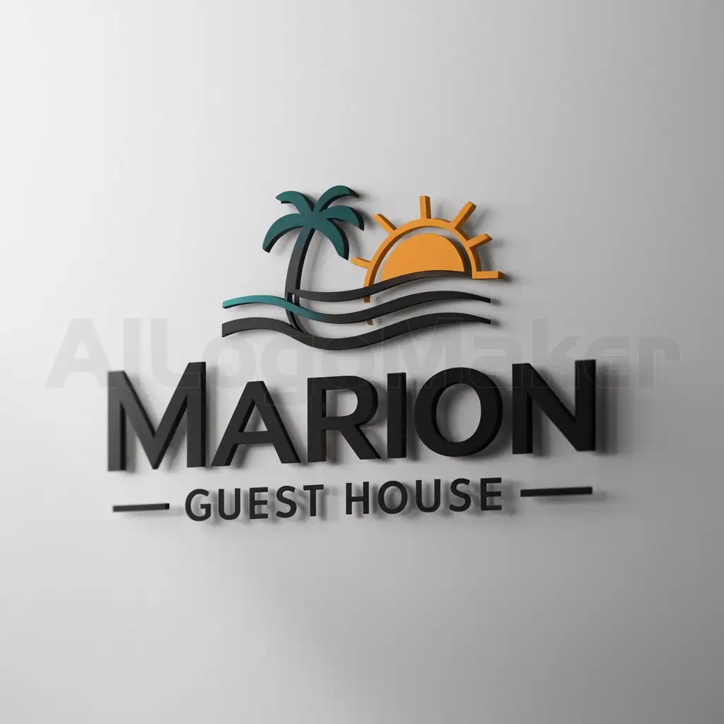 Logo-Design-for-Marion-Guest-House-Serene-Seascape-with-Sun-and-Palm-Tree