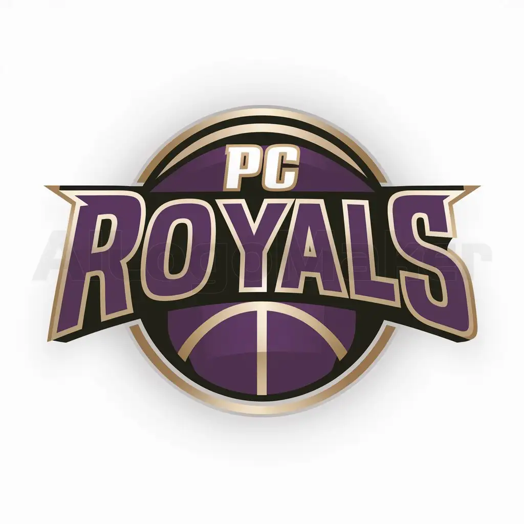a logo design,with the text 'PC ROYALS', main symbol:Basketball PURPLE AND GOLD,Moderate,be used in Sports Fitness industry,clear background