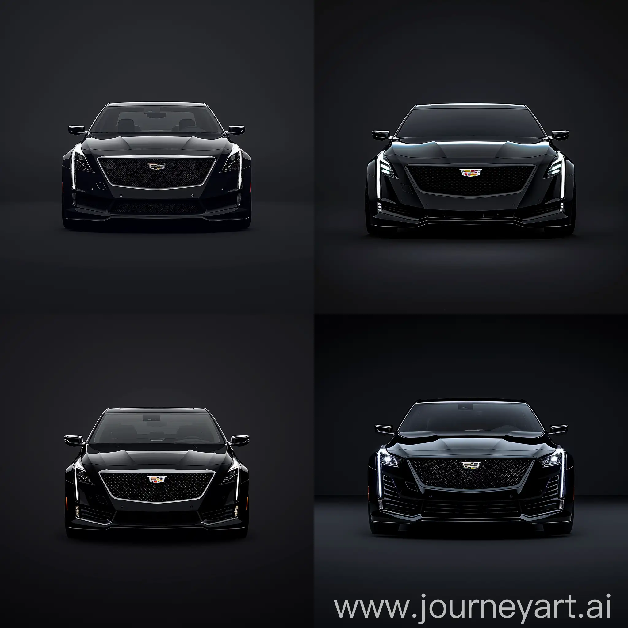 2D Minimalist Illustration from front view, Cadillac CT5: Black Body Color, Simple Dark Background, Adobe Illustrator Software, High Precision --s 200 --v 6.0