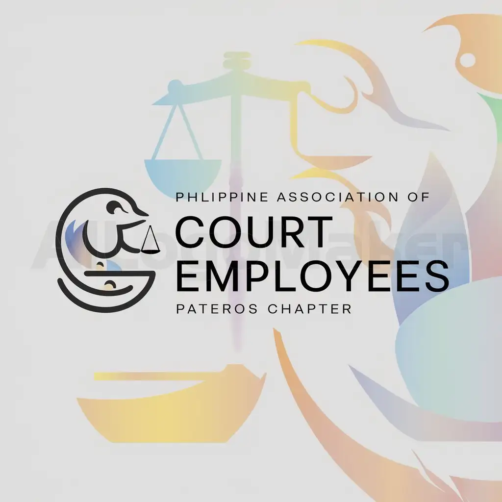 a logo design,with the text 'Philippine Association of Court Employees - Pateros Chapter', main symbol:Mighty Duck of Pateros,Minimalistic,be used in Legal industry,colorfulbackground