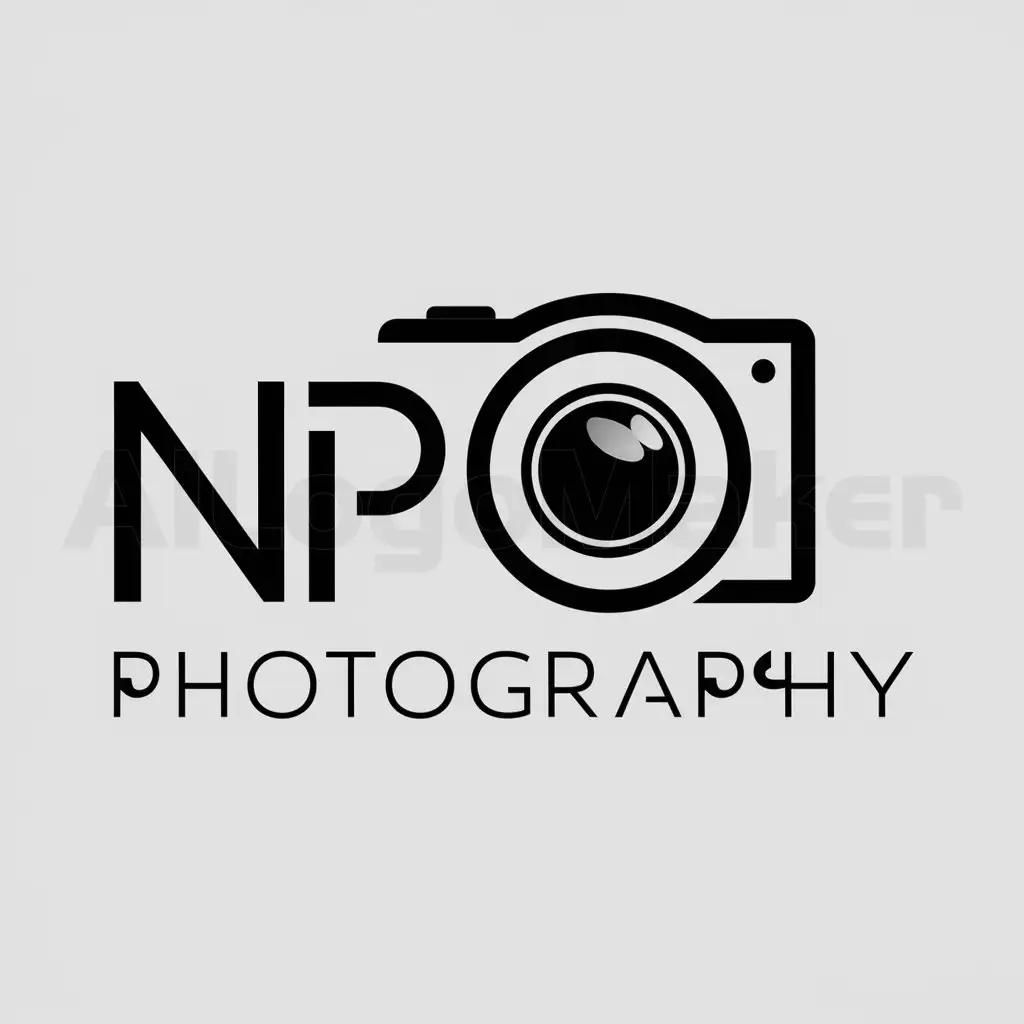 a logo design,with the text "NP PHOTOGRAPHY", main symbol:CAMERA,Moderate,clear background