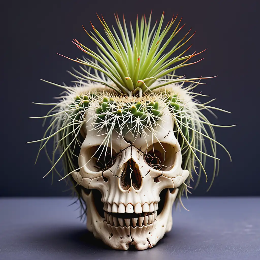 Skull Planter Hosting Flourishing Rhipsalis Cactus