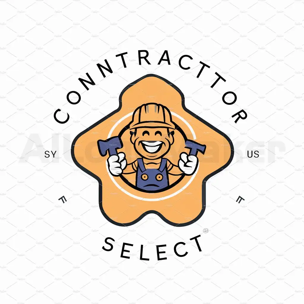a logo design,with the text "CONTRACTOR SELECT", main symbol:cartoon character in construction symbol, clean and crisp type of logo,Moderate,be used in Construction industry,clear background