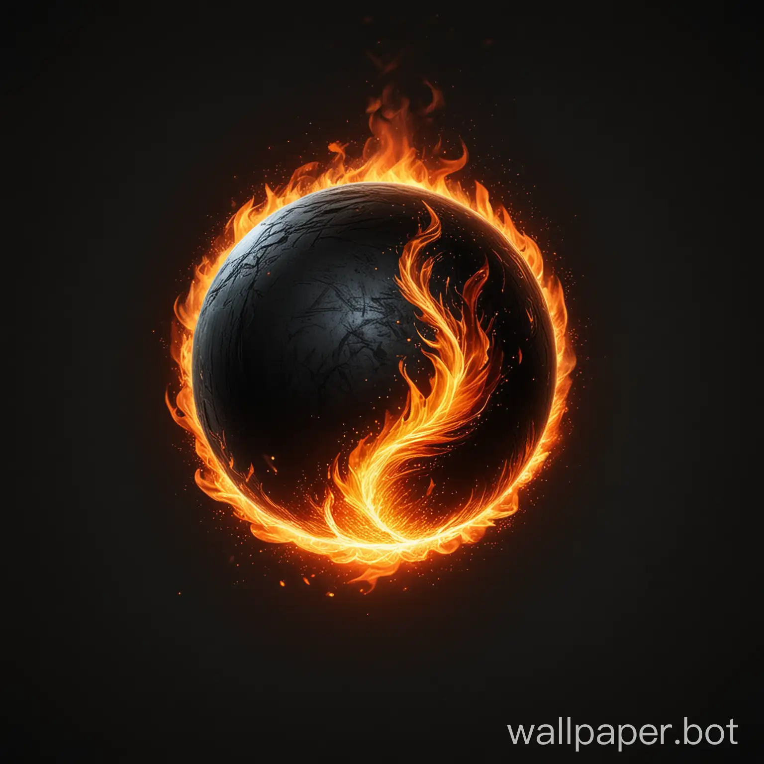 draw a sphere filled with fire on a black background