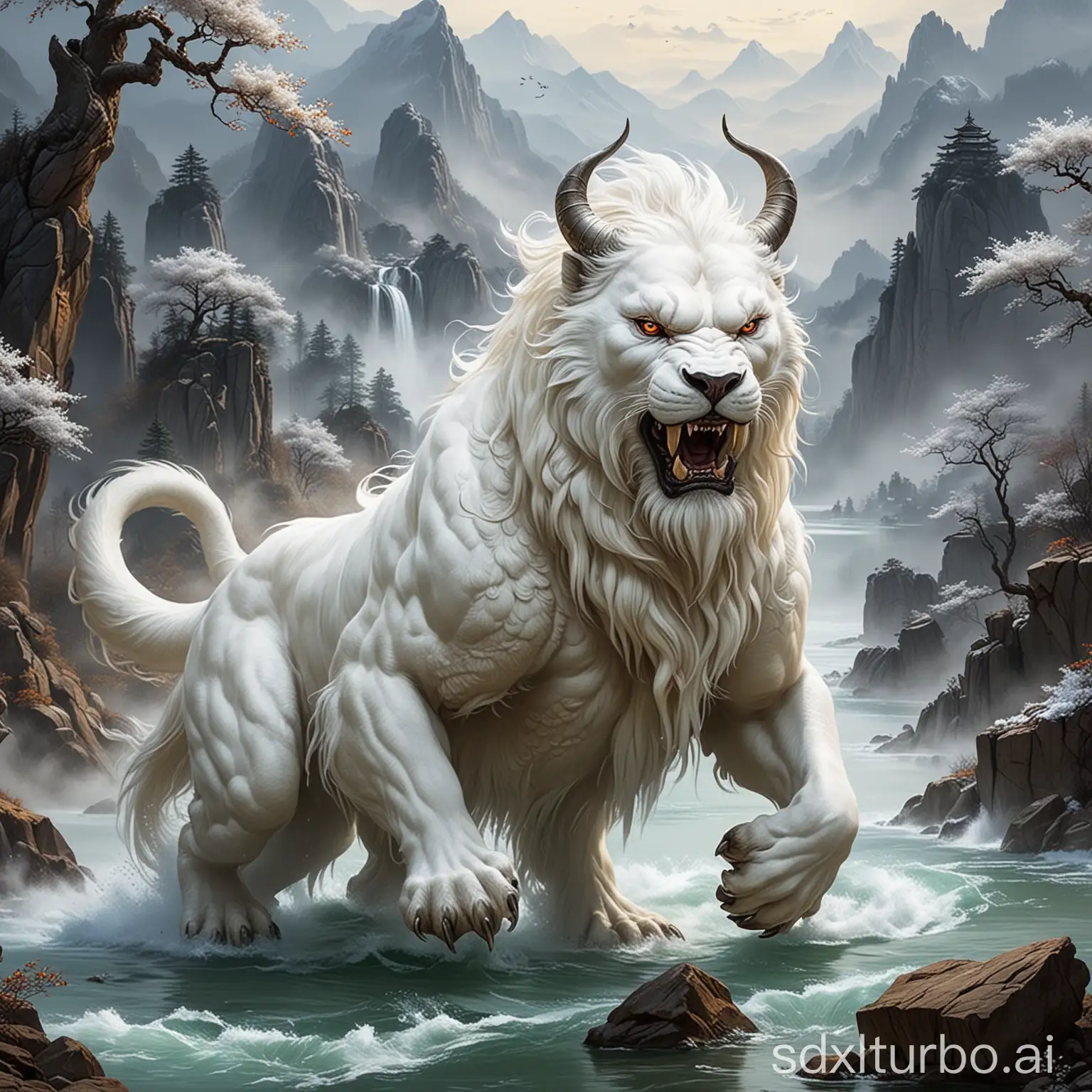 Bai Ze, Bai Ze is a mythical beast on Mount Kunlun, pure white all over, capable of speaking human language, understanding the feelings of all things. It's a highly revered creature in ancient Chinese mythology, capable of turning misfortune into fortune. "Ze" here refers to lakes or water sources.